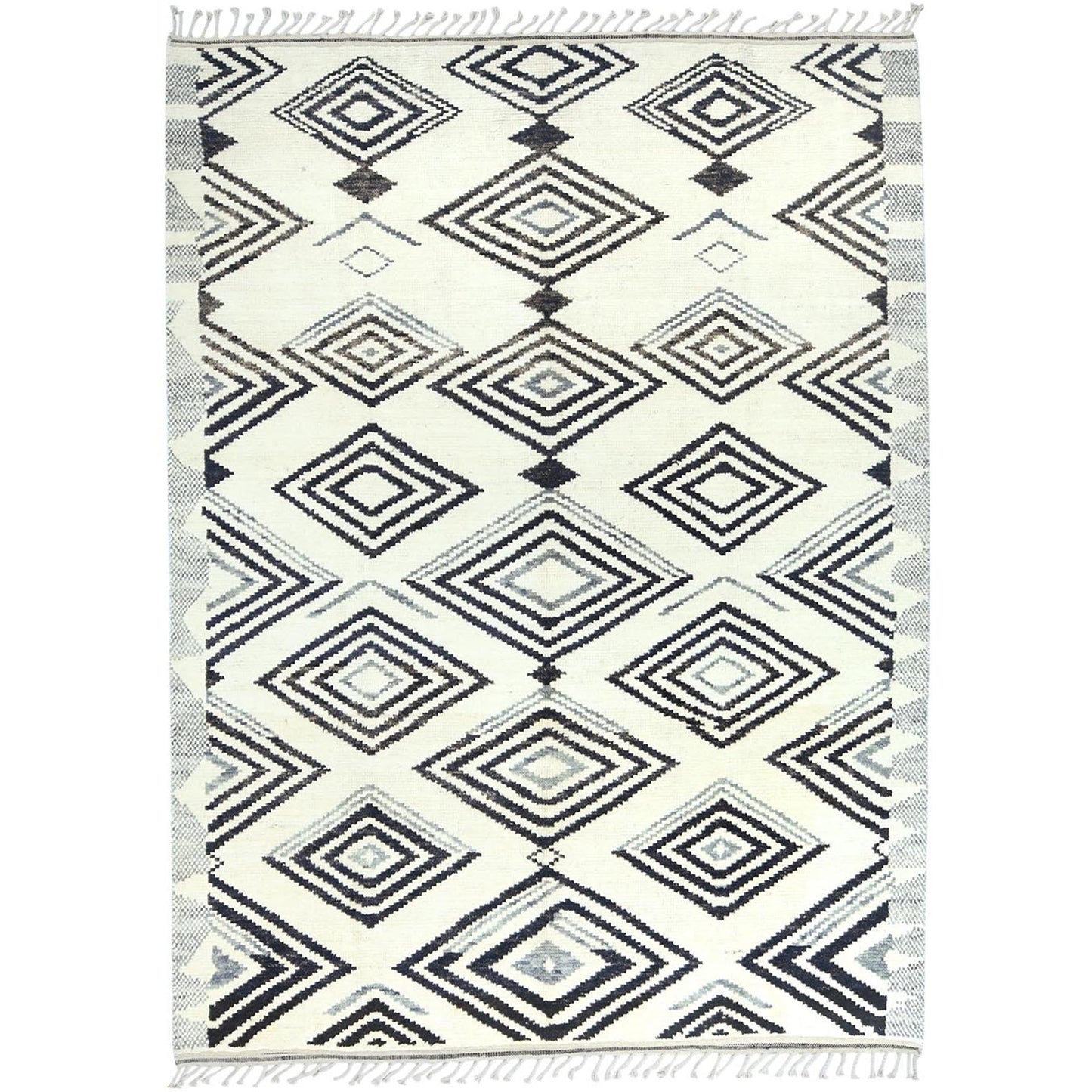 8'X10'10" Ivory Moroccan Berber Wool Hand Knotted Rug