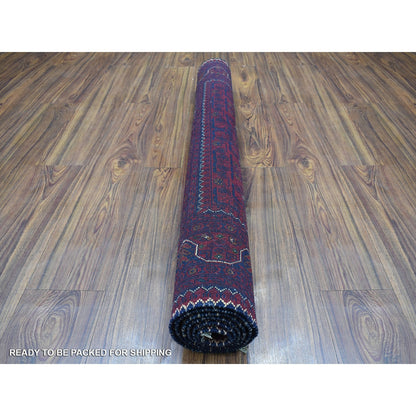 3'10"X5'9" Saturated Red Afghan Khamyab Hand Knotted Natural Wool Rug
