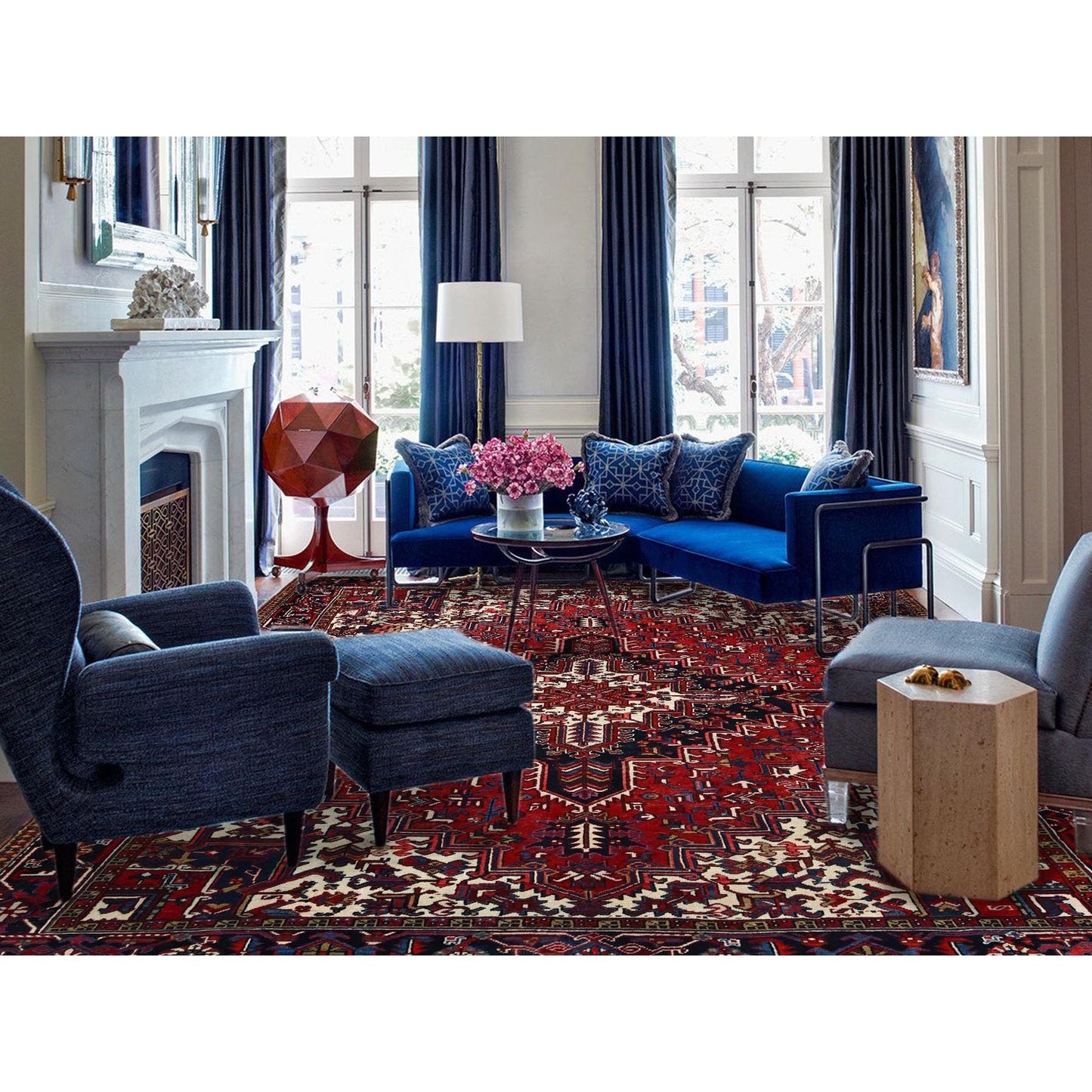 9'X11'3" Locomotive Red Antique Heris Village Design Wool Oriental Rug