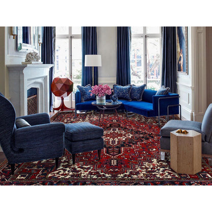 9'X11'3" Locomotive Red Antique Heris Village Design Wool Oriental Rug