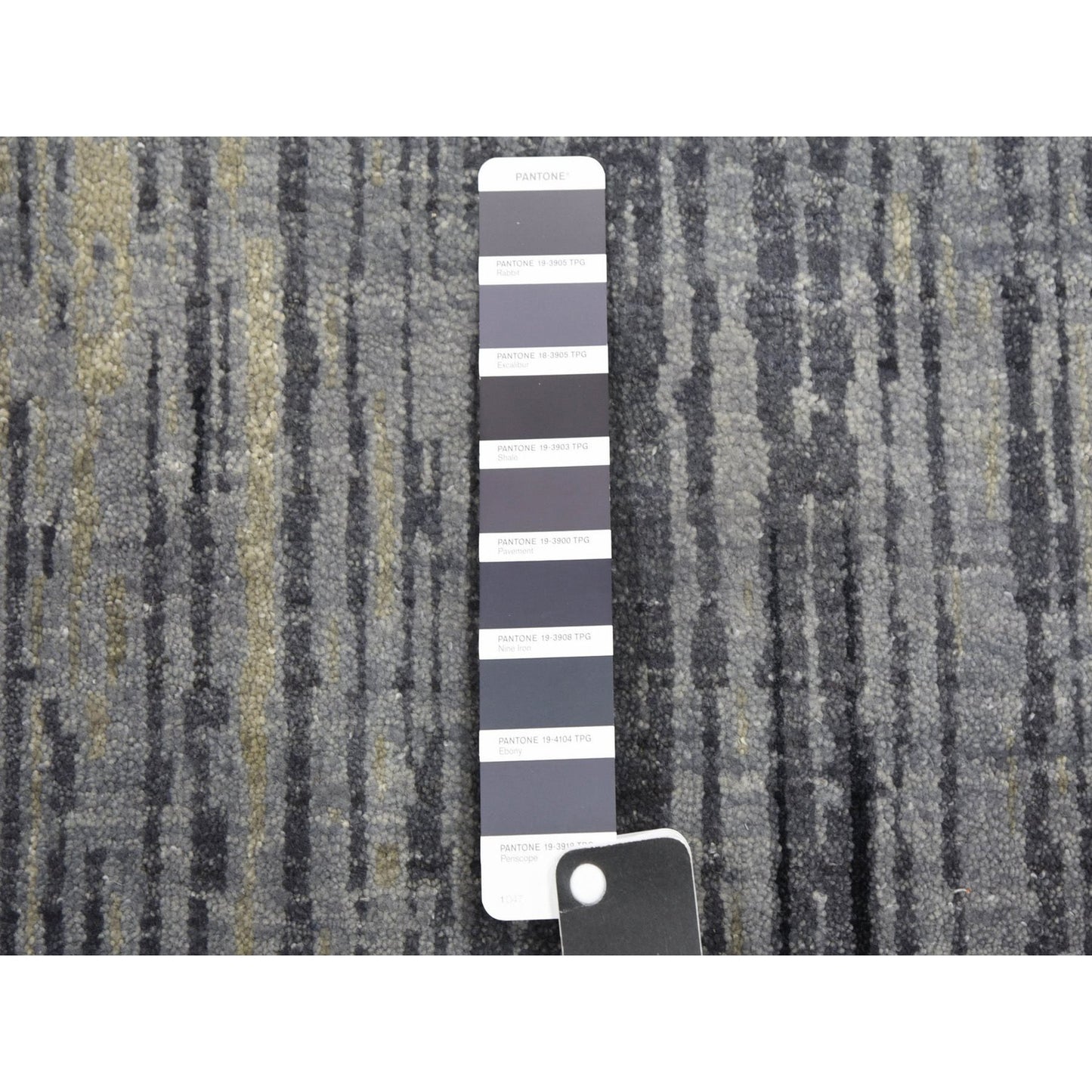 12'1"x12'2" Gray and Black Hand Knotted Modern Ombre Pure Wool Round Rug