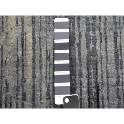 12'1"x12'2" Gray and Black Hand Knotted Modern Ombre Pure Wool Round Rug
