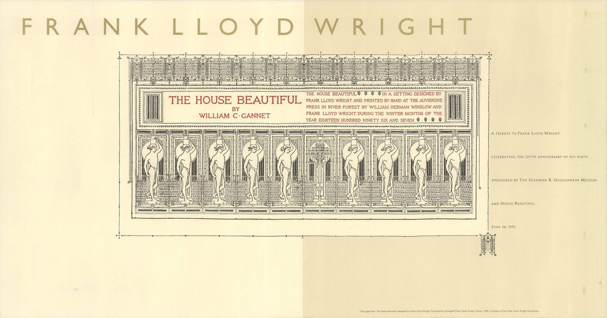 Lithograph Offset 12.5" x 24" 1992 House Beautiful Wright Frank Lloyd