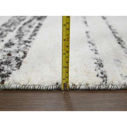 12'X17'9" Ivory Striae Design Wool Hand Knotted Oversized Oriental Rug