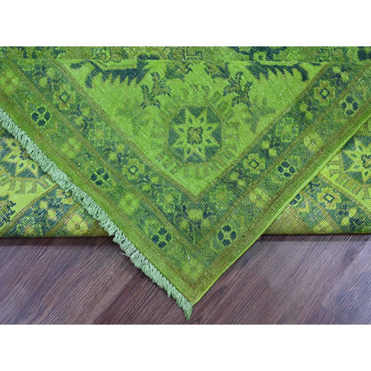 8'X9'8" Pear Green Overdyed Kazak Geometric Design Hand Knotted Wool Rug