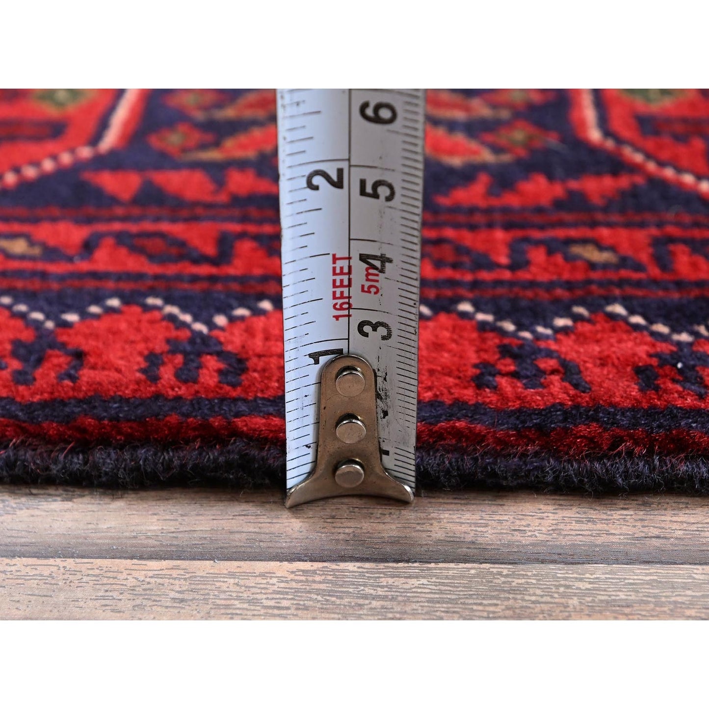 2'9"X3'10" Red Hand Knotted Afghan Khamyab Tribal Design Wool Sample Rug