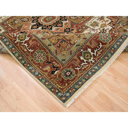 7'9"X9'9" Ivory Heris Medallion Design Pure Wool Hand Knotted Rug