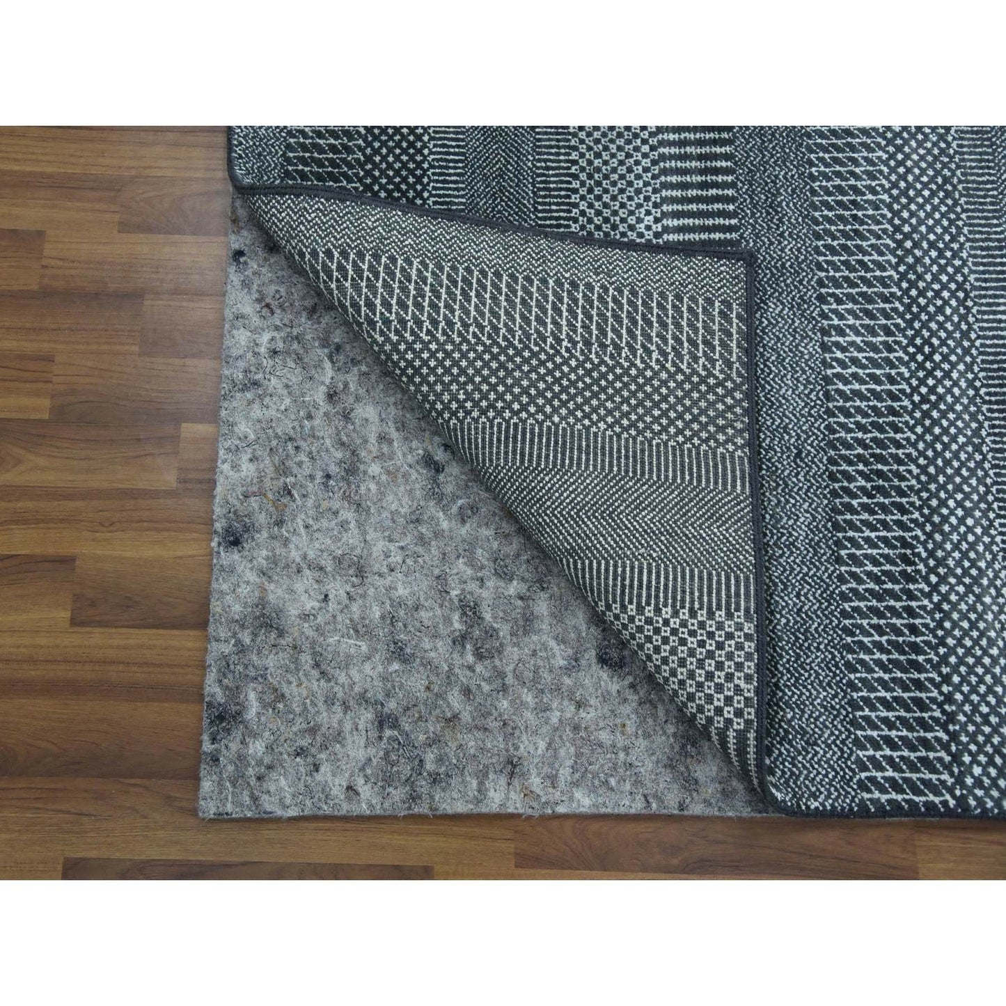 3'3"X5' Gray Wool And Silk Hand Knotted Modern Grass Design Gabbeh Rug
