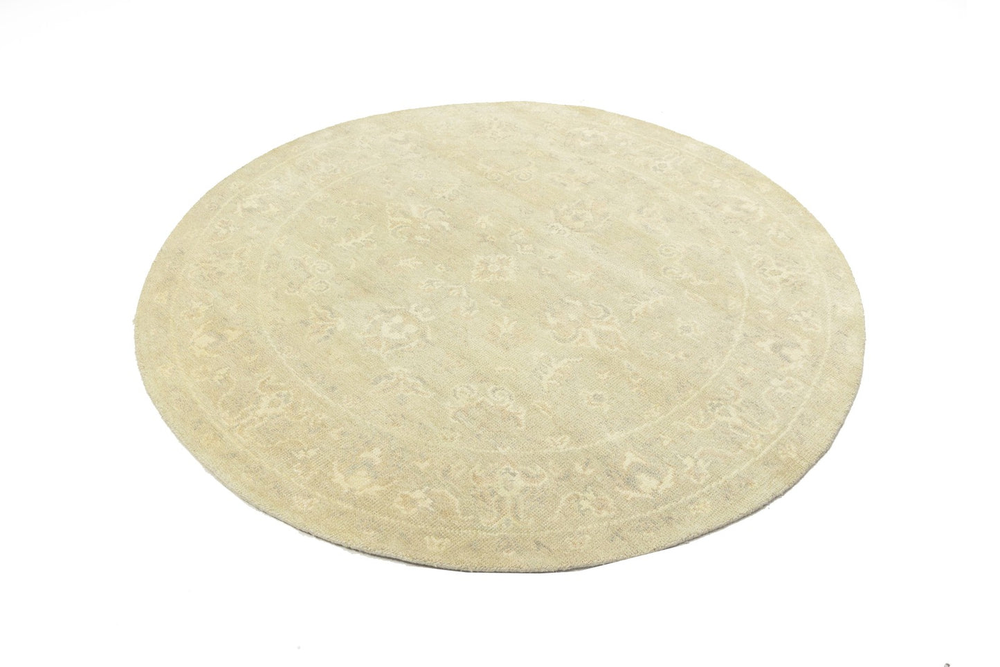 Floral Transitional Hand-Knotted Round Oriental Rug Home Decor Carpet 6X6 Ft