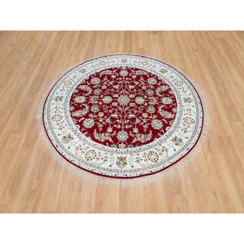 6'X6' Red 250 Kpsi Organic Wool Hand Knotted Nain Design Round Rug