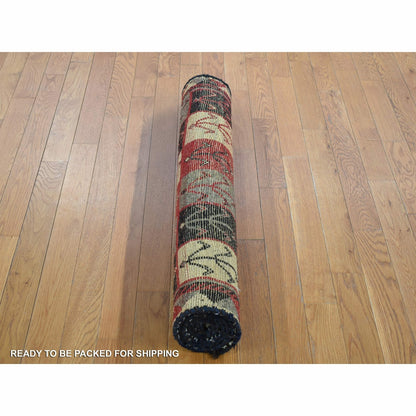3'7"X5'7" Red New Farsian Gabbeh Checkers Design Hand Knotted Wool Rug