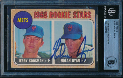 Nolan Ryan Hof Signed/Auto 1968 Topps Rookie Card #177 Ny Mets Beckett 190594