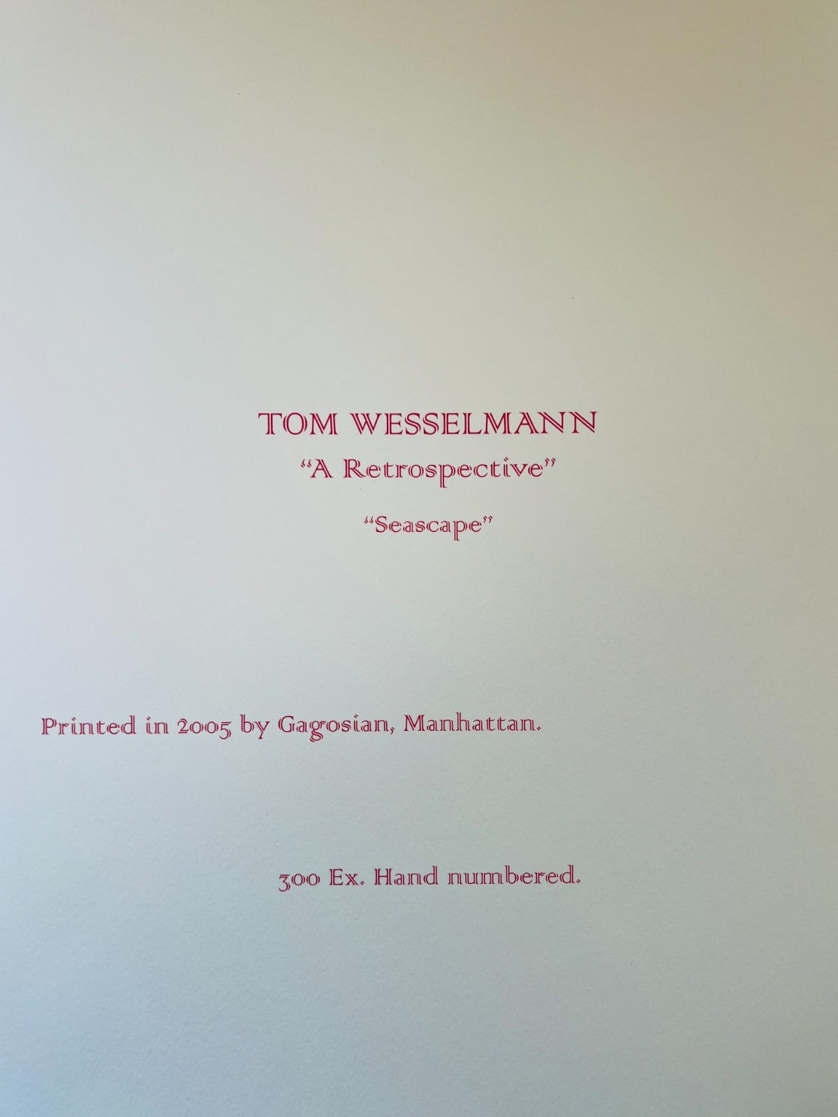 Tom Wesselmann Lithograph Coa Signed Op Numbered, Pencil