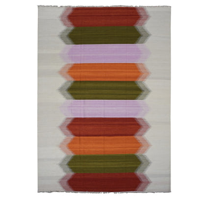 Rug 9'x12'7" Ivory Flat Weave Durie Kilim Hand Woven 100% Wool Reversible