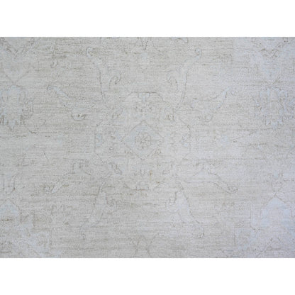 8'X9'8" Cream Hand Knotted White Wash Peshawar Extra Soft Wool Rug