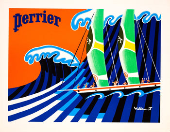 Perrier Hokusai Wave Bernard Villemot Original Vintage Poster On Linen
