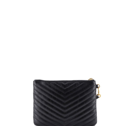 Saint Laurent Classic Monogram Wristlet Pouch Matelasse Chevron Leather Small