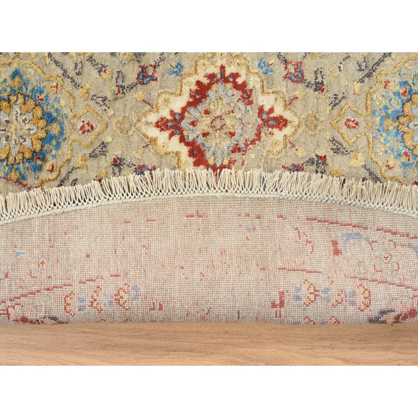 8'9"X8'9" Beige Wool And Pure Silk Hand Knotted Oriental Round Rug