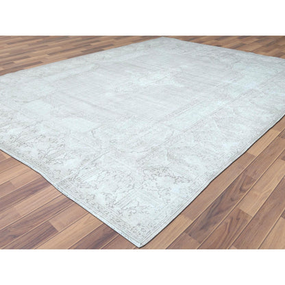 9'6"X12'5" Hand Knotted Ivory Vintage Farsian Karman Worn Wool Rug