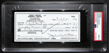 Johnny Unitas Signed 9/1/02 Check Psa/Dna Mint 9 188675