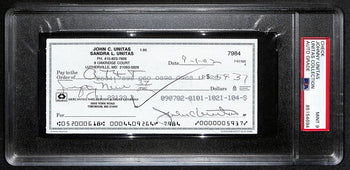 Johnny Unitas Signed 9/1/02 Check Psa/Dna Mint 9 188675