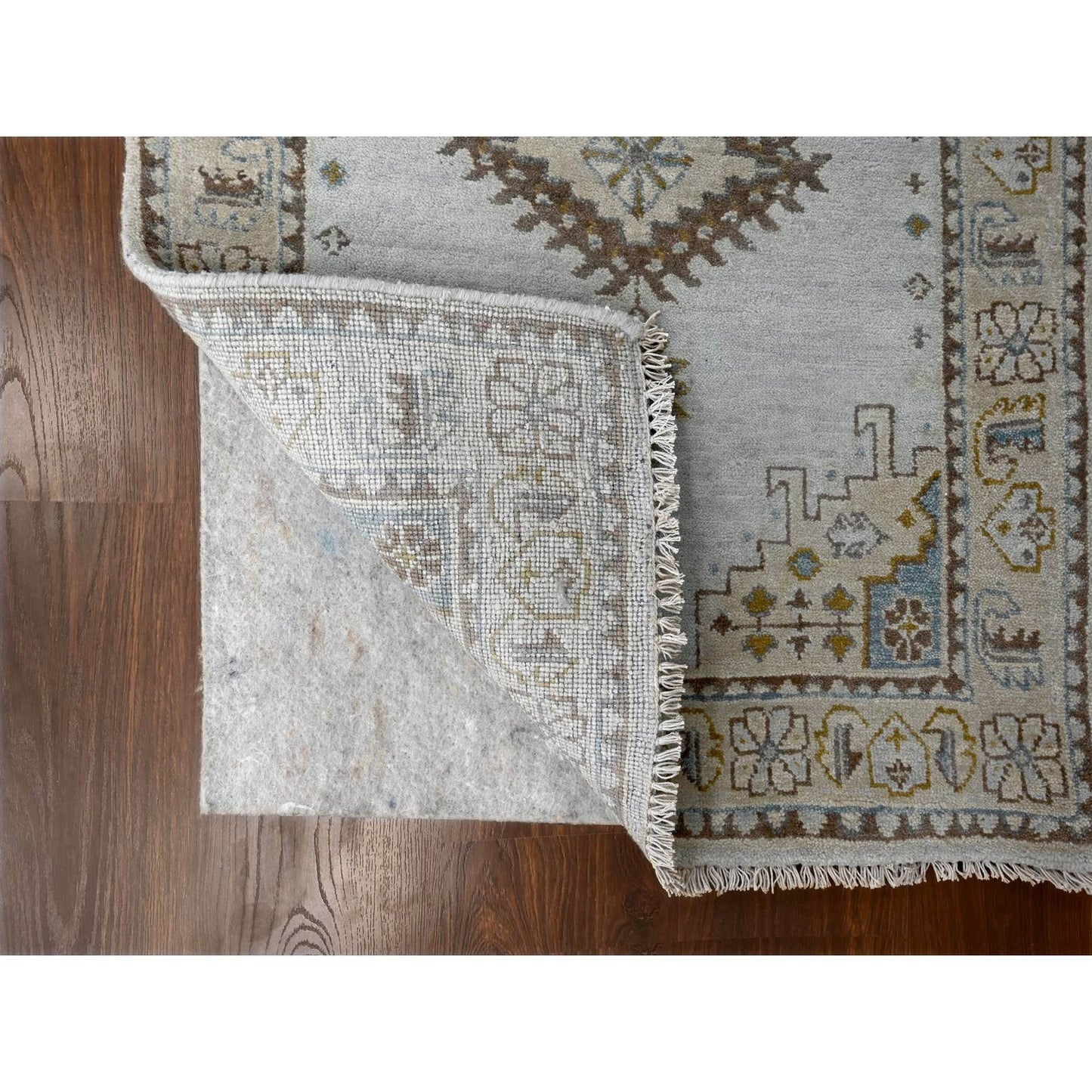 2'7"X19'10" Gray Hand Knotted Pure Wool Zoroastrian Village Xl Runner Rug