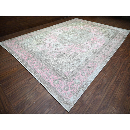 11'3"X15'9" Blush Pink Vintage Tebraz Soft Wool Hand Knotted Rug