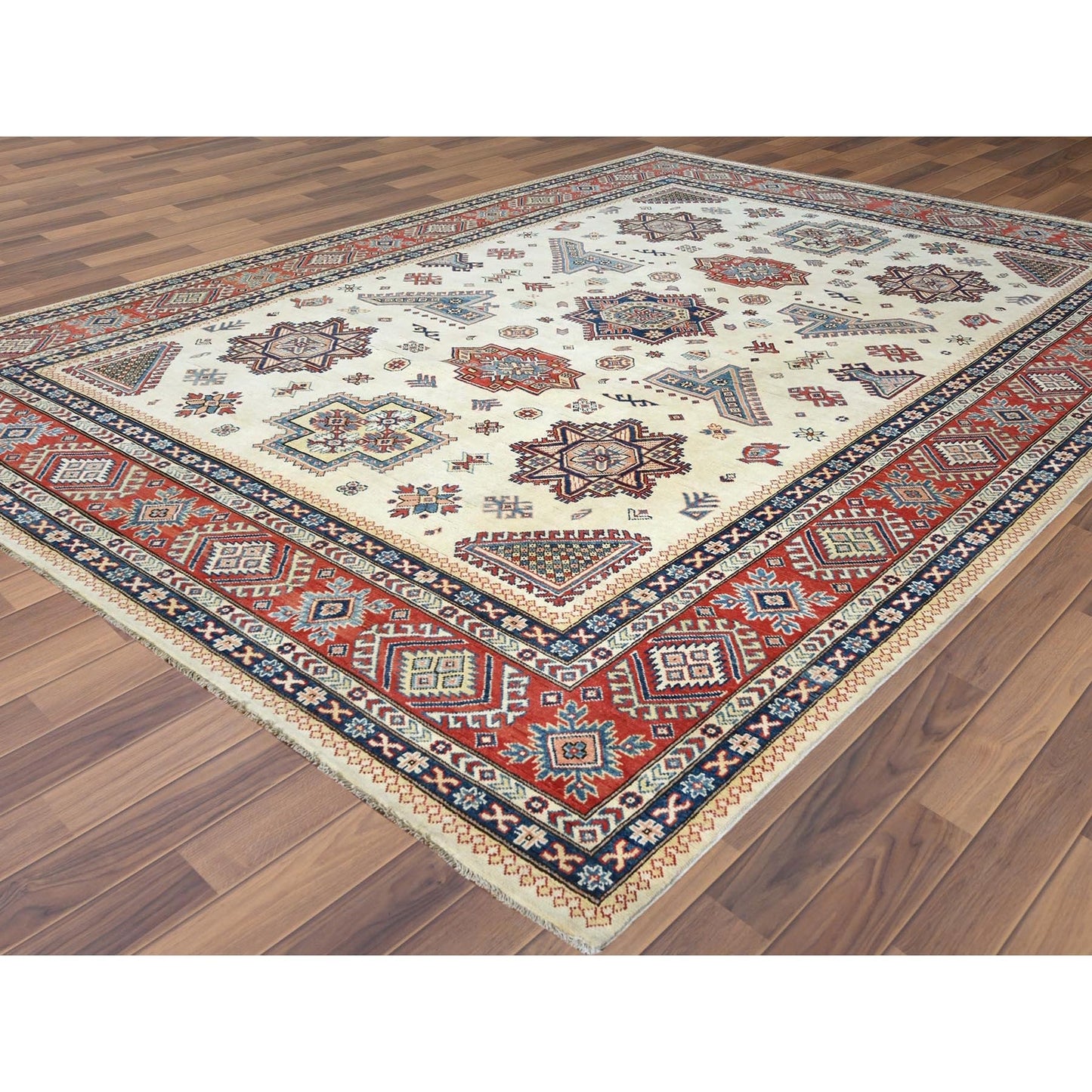 8'10"X11'9" Afghan Special Kazak Shiny Wool Hand Knotted Ivory Rug