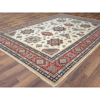 8'10"X11'9" Afghan Special Kazak Shiny Wool Hand Knotted Ivory Rug
