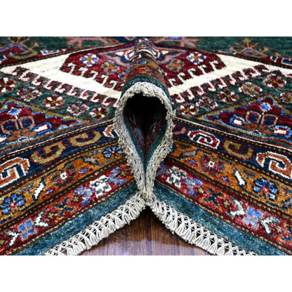 8'3"X10' Green Hand Knotted Super Kazak Tribal Elements Wool Oriental Rug