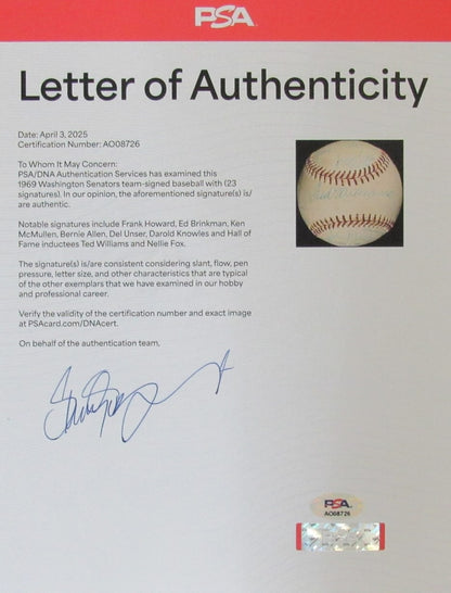 1969 Washington Senators Team-Signed By (23) Oal