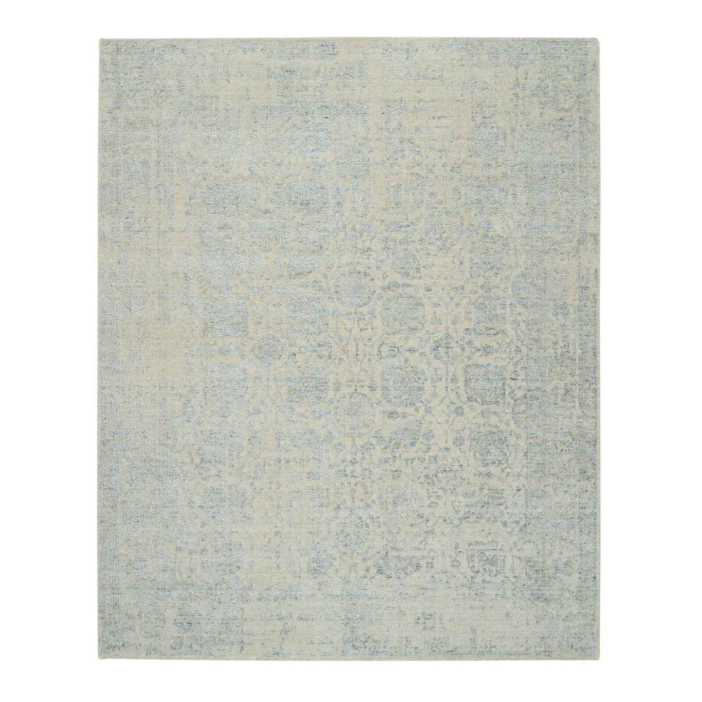 8'1"X10' Gray Jacquard Hand Loomed Wool And Silk Tebraz Design Rug