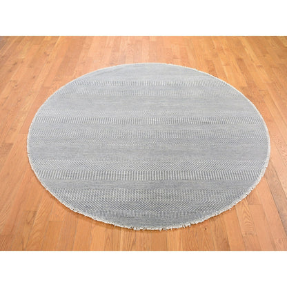 6'X6' Gray Grass Design Wool And Silk Hand Knotted Round Oriental Rug