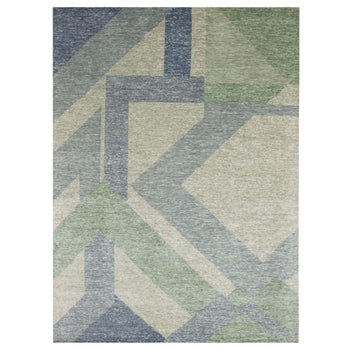 10'X14' Green Wool Hand Knotted Geometric Art Deco Collection Rug