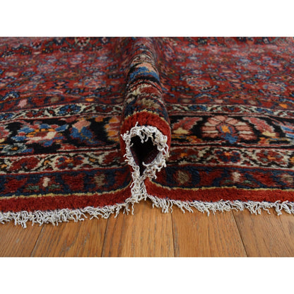 8'5"X11'3" Pompeian Red Wool Hand Knotted Antique Zoroastrian Hamadan Rug