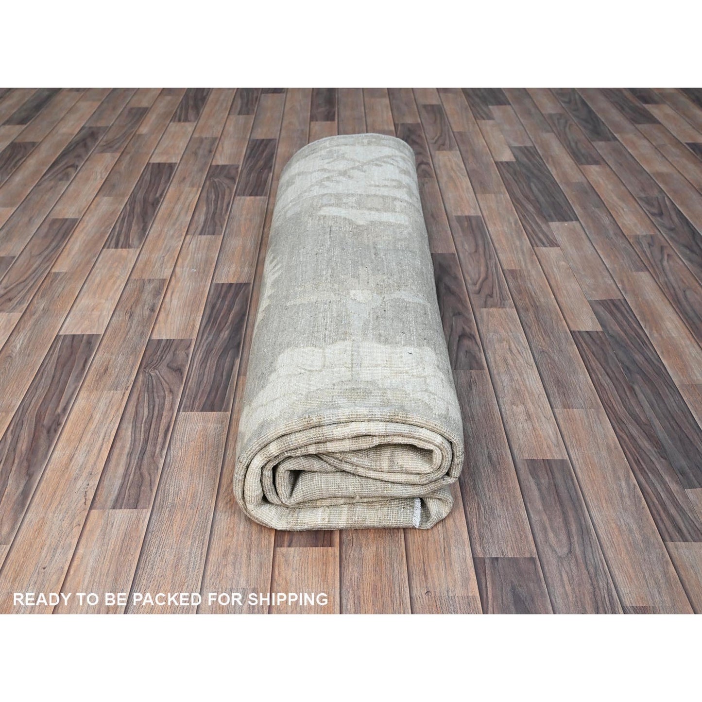 8'X9'8" Dove White Hand Knotted Afghan Peshawar Geometric Design Wool Rug