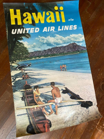 Hawaii United Airlines 1960S Original Vintage Poster Hawaiian Beach