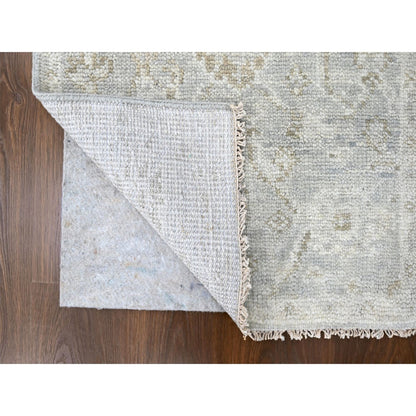 2'5"X8'4" Oyster Gray Oushak Design Hand Knotted Pure Wool Runner Rug