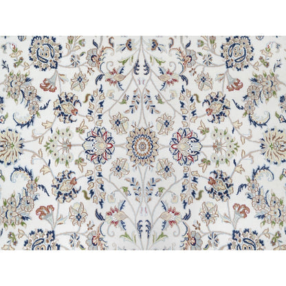10'X10' White Wool And Silk Hand Knotted 250 Kpsi Nain Design Square Rug