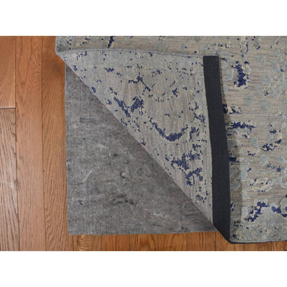 8'8"X12'1" Blue Broken Medallion Design Silk With Wool Hand Knotted Rug