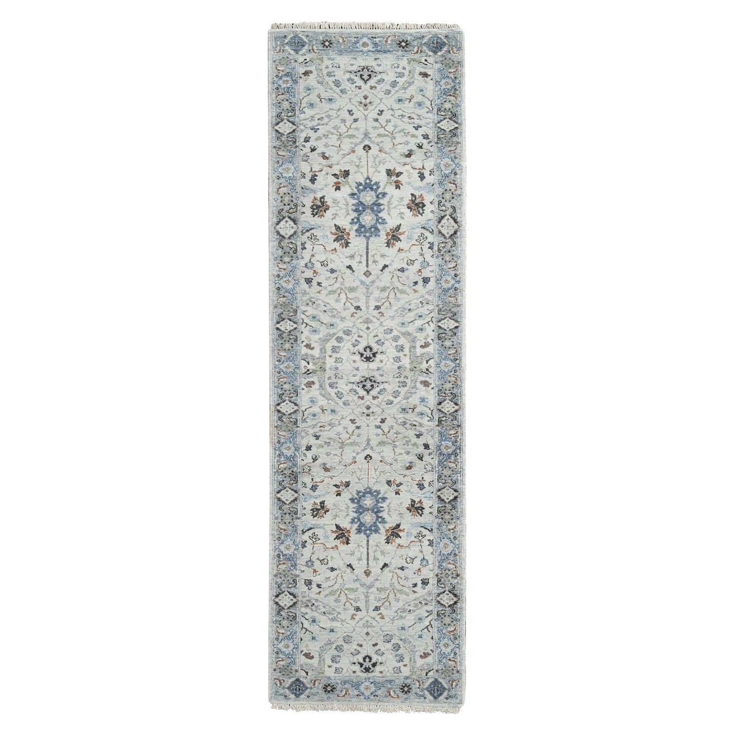 2'6"X9'10" Owl Gray Hand Knotted Oushak Dense Weave Wool Runner Rug