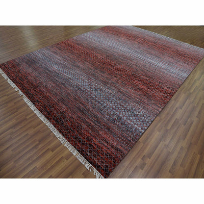 9'1"X12'1" Red Hand Knotted Modern Chiaroscuro Collection Pure Wool Rug
