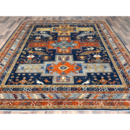 8'4"X9'7" Blue Wool Hand Knotted Armenian Inspired Design 200 Kpsi Rug