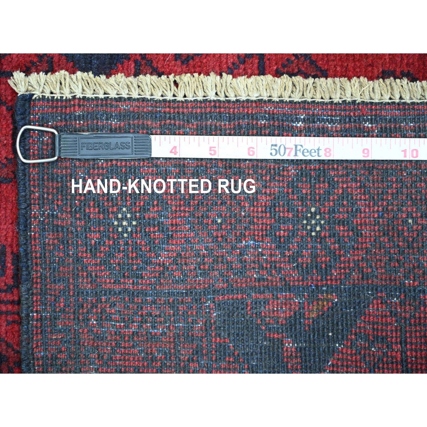 2'7"X9'10" Red Hand Knotted Geometric Afghan Andkhoy Soft Wool Runner Rug