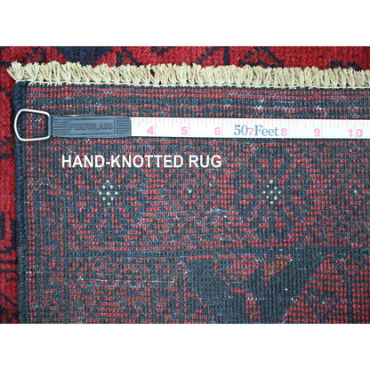 2'7"X9'10" Red Hand Knotted Geometric Afghan Andkhoy Soft Wool Runner Rug