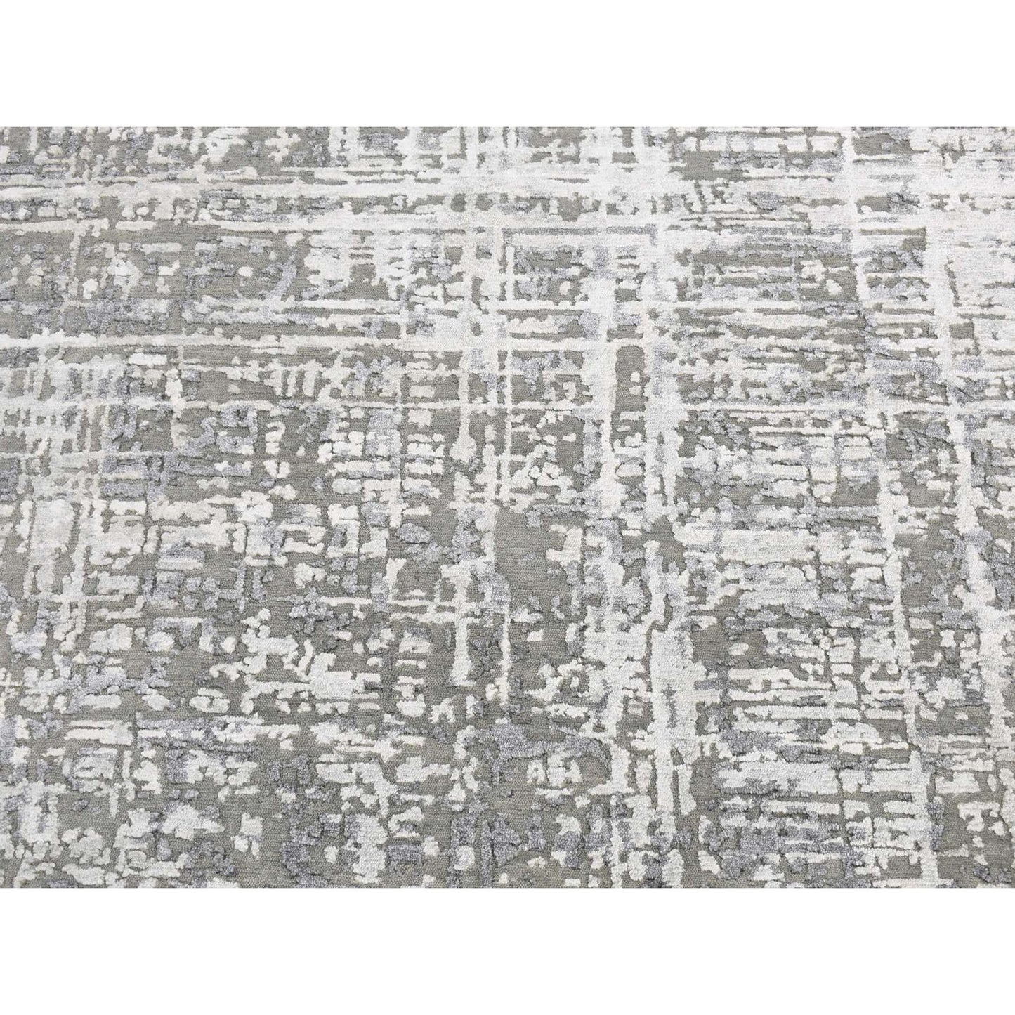 8'2"X8'2" Gray Wool And Silk Abstract Design Hand Knotted Round Rug
