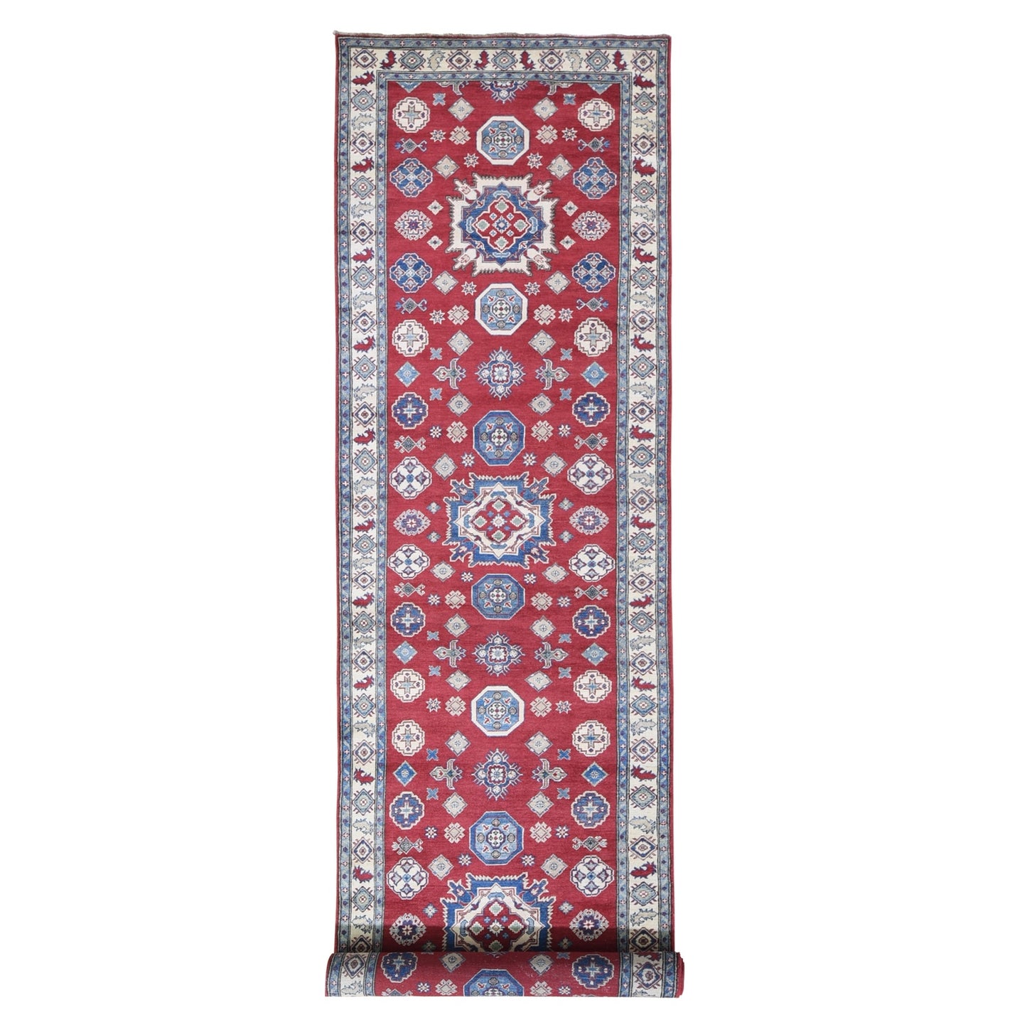 3'10"X17'3" Extra Long Wide Kazak Runner Hand Knotted Natural Wool Rug