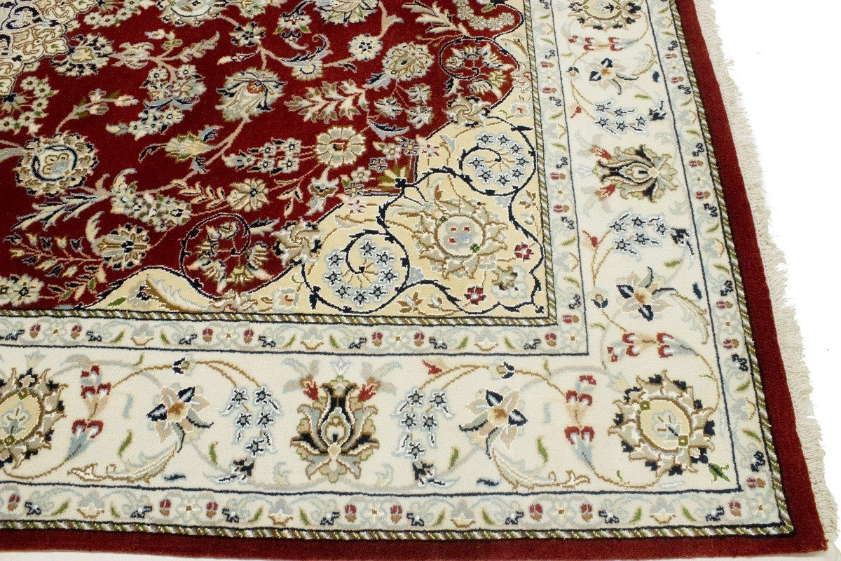 Handmade Indo-Nain Oriental Rug Classic Floral Design Living Room Carpet 6X9 ft