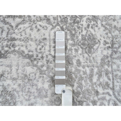 6'7"X6'7" Gray Hand Knotted Broken Farsian Design Wool And Silk Round Rug