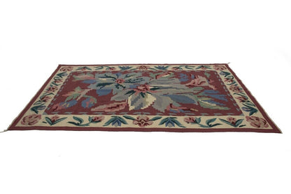 6X9 Ft Hand-Hooked Dhurrie Needlepoint Rug Floral